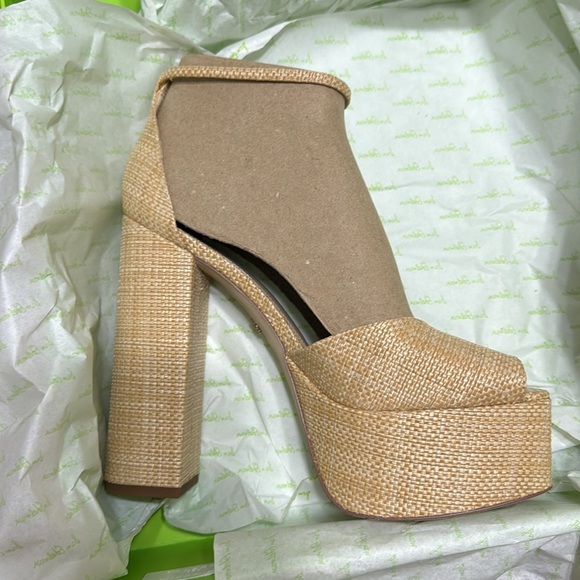 Sam Edelman Kori Ankle-Strap Platform Dres Bleached Beechwood Raffia - Picture 2 of 2
